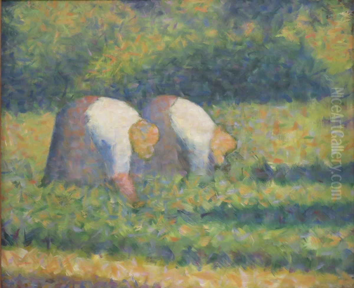 Farm Women at Work Oil Painting by Georges Seurat