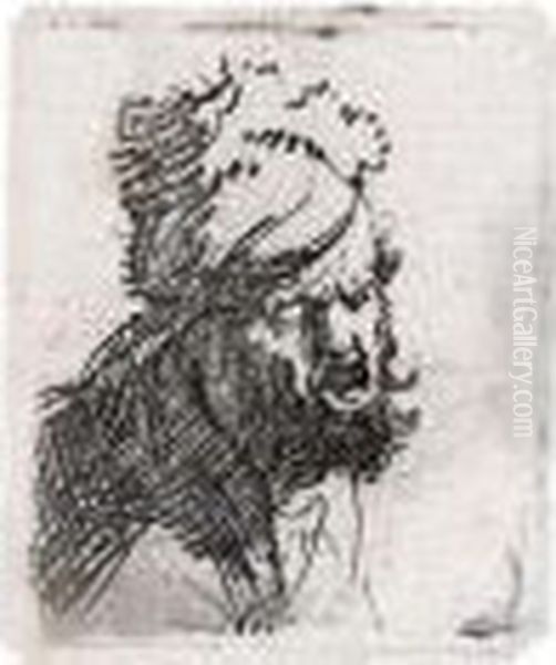 Head Of A Man In A Fur Cap, Crying Out Oil Painting by Harmenszoon van Rijn Rembrandt