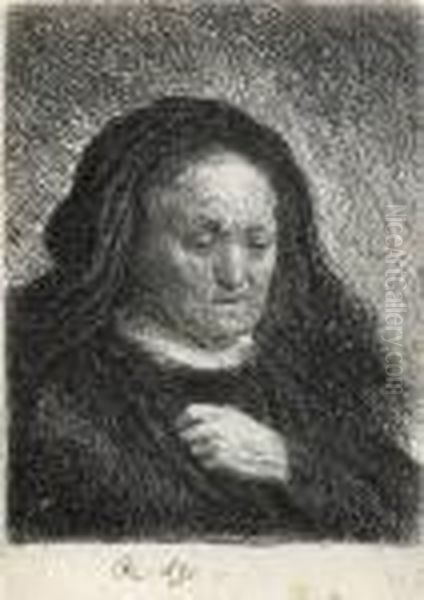 The Artist's Mother With Her Hand On Her Chest Oil Painting by Harmenszoon van Rijn Rembrandt