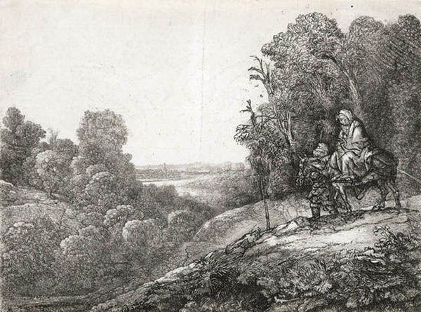 The Flight Into Egypt: Altered From Seghers Oil Painting by Harmenszoon van Rijn Rembrandt