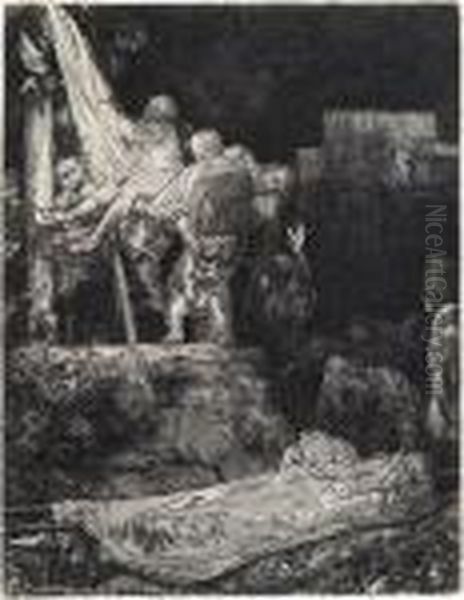 The Descent From The Cross By Torchlight Oil Painting by Harmenszoon van Rijn Rembrandt