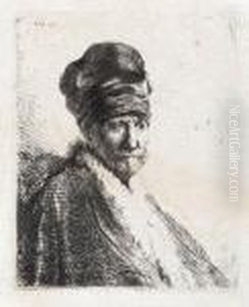 Bust Of A Man Wearing A High Cap Oil Painting by Harmenszoon van Rijn Rembrandt