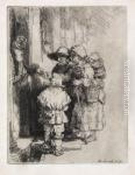 Beggars Recieving Alms At A Door Oil Painting by Harmenszoon van Rijn Rembrandt