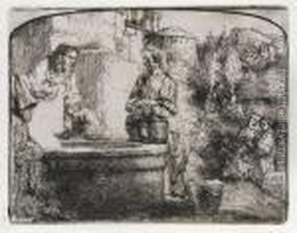 Christ And The Woman Of Samaria Oil Painting by Harmenszoon van Rijn Rembrandt