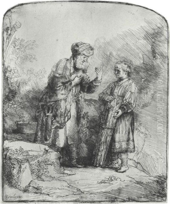 Abraham And Isaac Oil Painting by Harmenszoon van Rijn Rembrandt