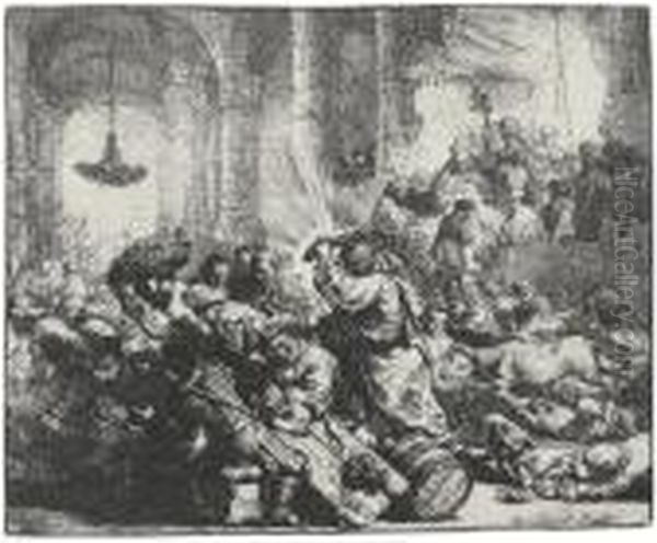 Christ Driving The Money Changers From The Temple Oil Painting by Harmenszoon van Rijn Rembrandt