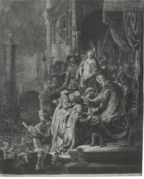 Christ Before Pilate: Large Plate Oil Painting by Harmenszoon van Rijn Rembrandt