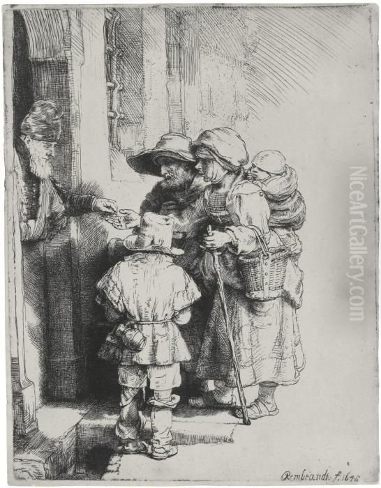 Beggars Receiving Alms At The Door Of A House Oil Painting by Harmenszoon van Rijn Rembrandt