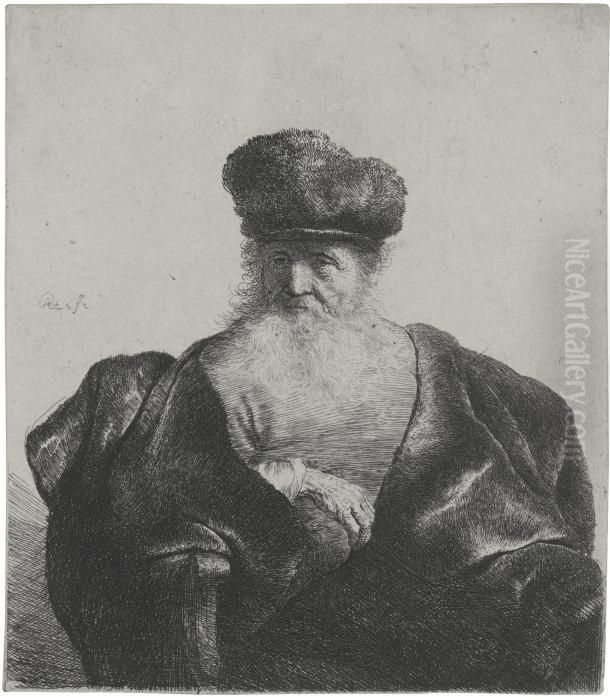 Old Man With A Beard, Fur Cap, And Velvet Cloak Oil Painting by Harmenszoon van Rijn Rembrandt
