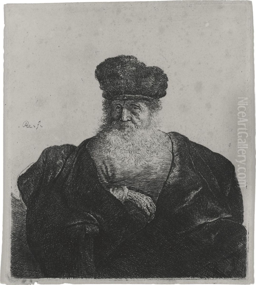 Old Man With A Beard, Fur Cap, And Velvet Cloak Oil Painting by Harmenszoon van Rijn Rembrandt