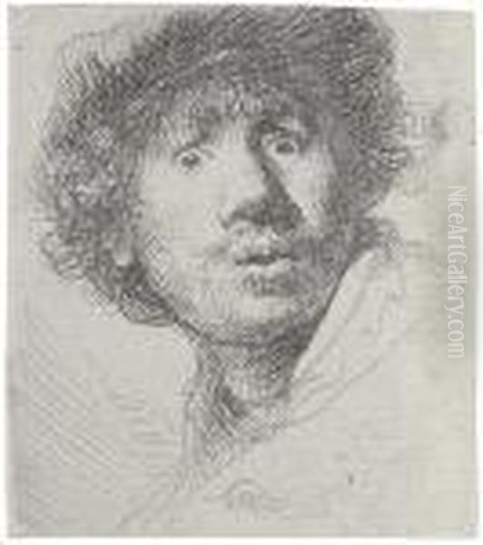 Self Portrait In A Cap, Open-mouthed Oil Painting by Harmenszoon van Rijn Rembrandt