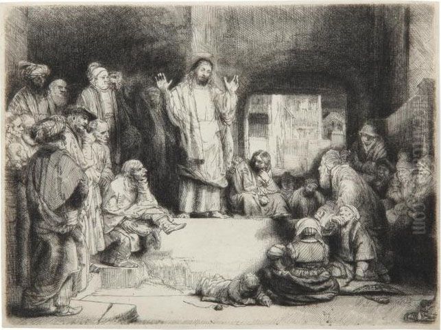 Christ Preaching: 'la Petite Tombe' Oil Painting by Harmenszoon van Rijn Rembrandt