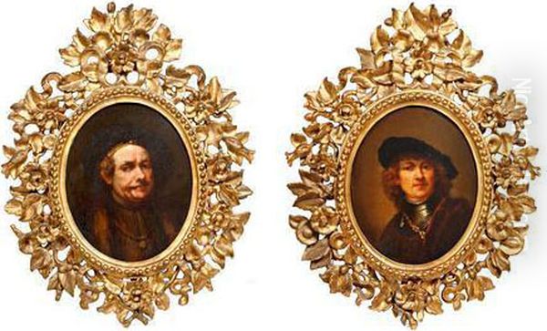 A Pair Of Oval Portraits Oil Painting by Harmenszoon van Rijn Rembrandt