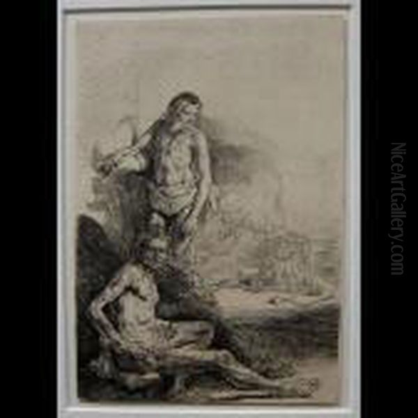 Young Man Seated And Another Standing Oil Painting by Harmenszoon van Rijn Rembrandt