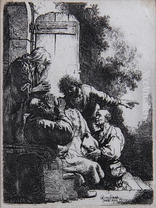 Joseph's Coat Brought To Jacob (bartsch 38) Oil Painting by Harmenszoon van Rijn Rembrandt