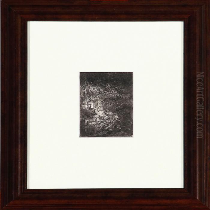 The Rest On The Flight, A Night Piece Oil Painting by Harmenszoon van Rijn Rembrandt