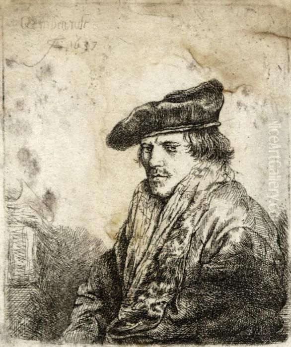 A Young Man In A Velvet Cap Oil Painting by Harmenszoon van Rijn Rembrandt