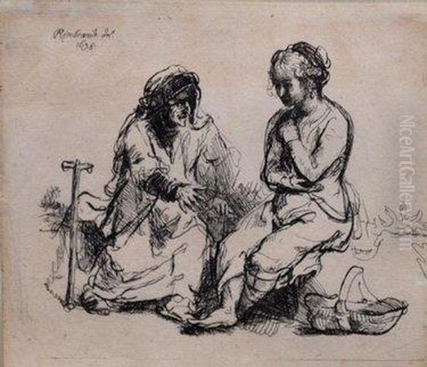 Figure Seated On A Hillock Near A Basket Oil Painting by Harmenszoon van Rijn Rembrandt
