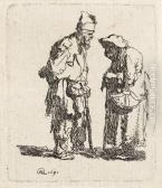 Beggar Men And Woman Conversing Oil Painting by Harmenszoon van Rijn Rembrandt