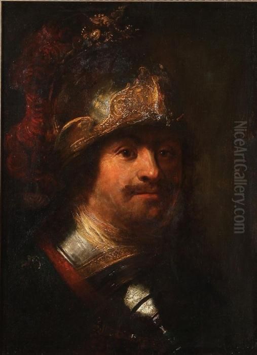 Bust Portrait Of A Soldier Wearing A Helmet And Armor Oil Painting by Harmenszoon van Rijn Rembrandt