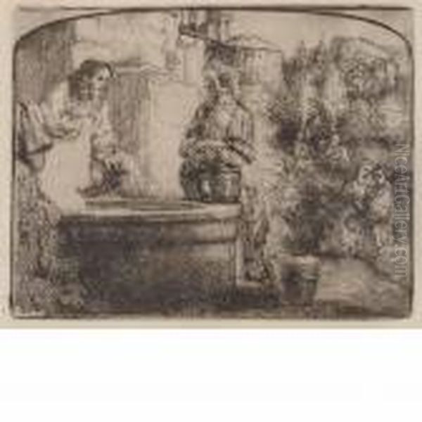 Christ And The Woman Of Samaria Oil Painting by Harmenszoon van Rijn Rembrandt