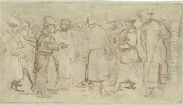 A Group Of Men, Involved In A Discussion Oil Painting by Harmenszoon van Rijn Rembrandt