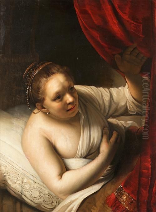 A Woman In Bed Oil Painting by Harmenszoon van Rijn Rembrandt