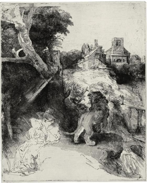 Saint Jerome Reading In An Italian Landscape Oil Painting by Harmenszoon van Rijn Rembrandt