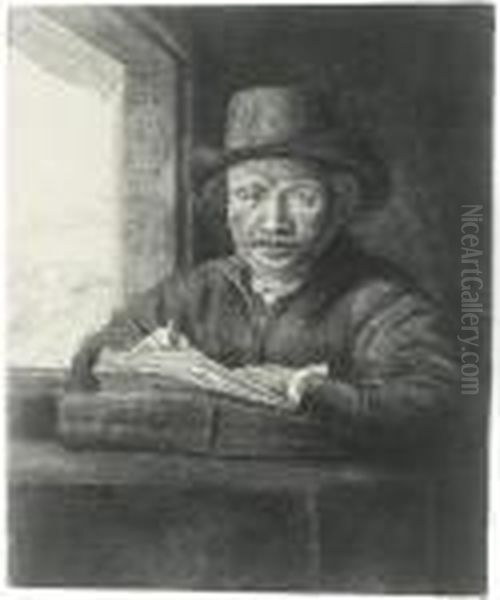Self-portrait Drawing At A Window Oil Painting by Harmenszoon van Rijn Rembrandt