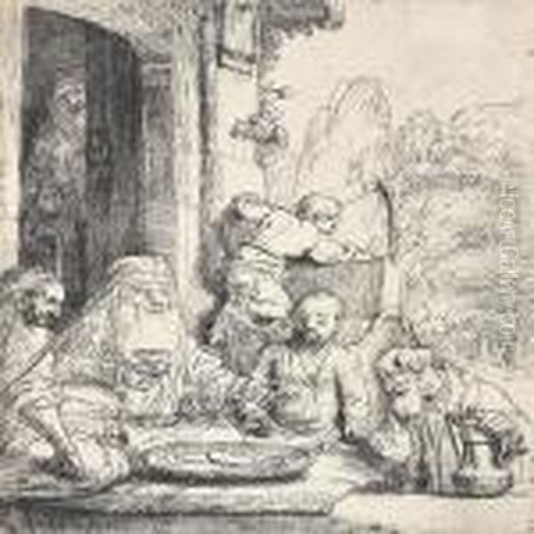 Abraham Entertaining The Angels Oil Painting by Harmenszoon van Rijn Rembrandt