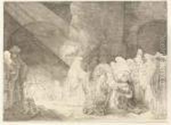 The Presentation In The Temple: Oblong Plate Oil Painting by Harmenszoon van Rijn Rembrandt