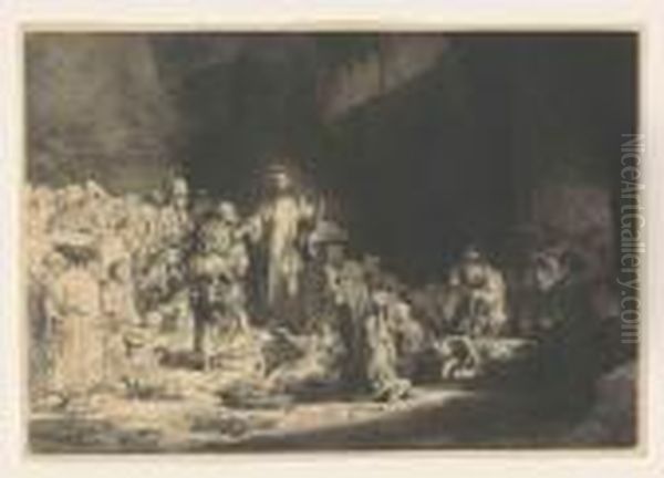 Christ Healing The Sick: 'the Hundred Guilder Print' Oil Painting by Harmenszoon van Rijn Rembrandt