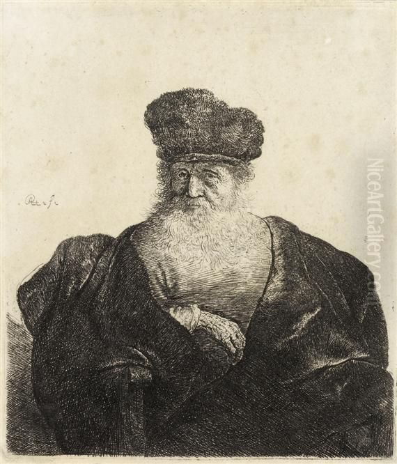 Old Man In Broad Velvet Cloak Oil Painting by Harmenszoon van Rijn Rembrandt