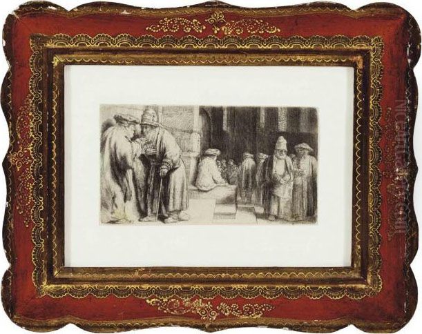 Jews In The Synagogue Oil Painting by Harmenszoon van Rijn Rembrandt