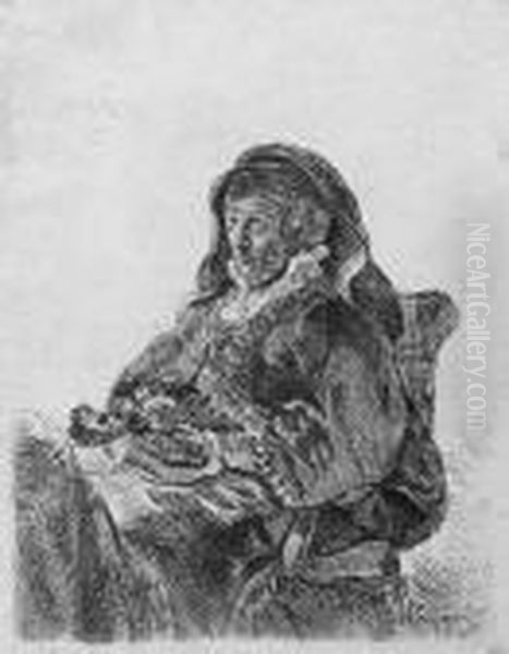 The Artist's Mother Seated, In Widow's Dress And Black Gloves Oil Painting by Harmenszoon van Rijn Rembrandt