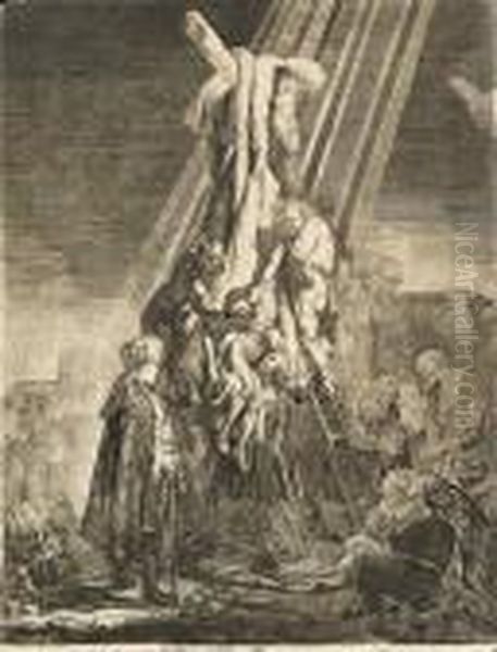 Descent From The Cross: Second Plate Oil Painting by Harmenszoon van Rijn Rembrandt