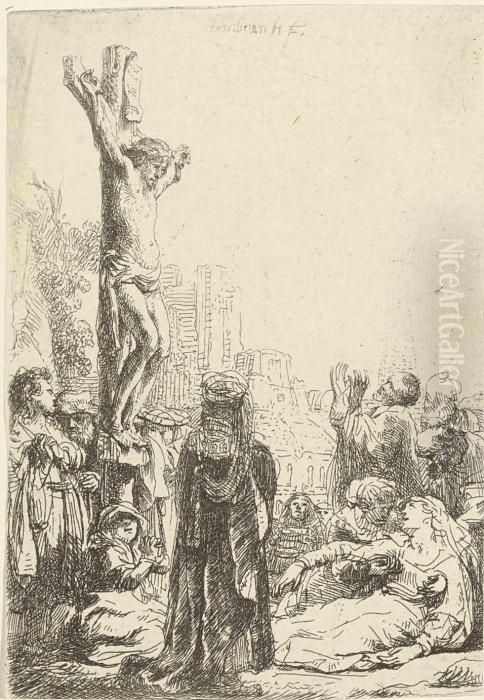 The Crucifixion: Small Plate Oil Painting by Harmenszoon van Rijn Rembrandt