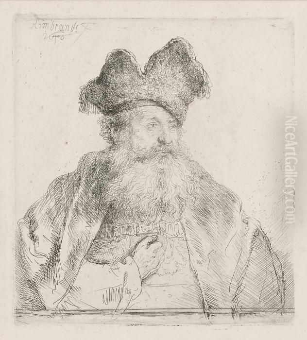 An Old Man With A Divided Fur Cap Oil Painting by Harmenszoon van Rijn Rembrandt