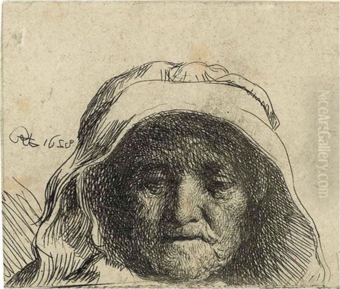 The Artist's Mother: Head Only, Full Face Oil Painting by Harmenszoon van Rijn Rembrandt