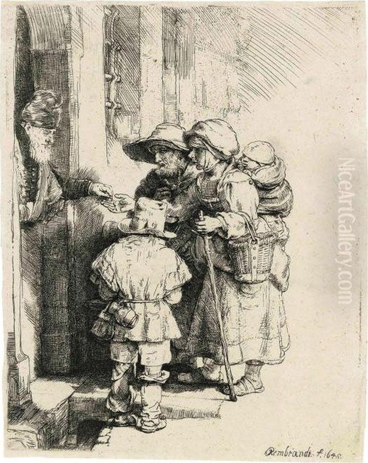 Beggars Receiving Alms At The Door Oil Painting by Harmenszoon van Rijn Rembrandt