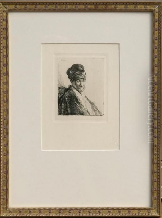 Bust Of A Man Wearing A High Cap Oil Painting by Harmenszoon van Rijn Rembrandt