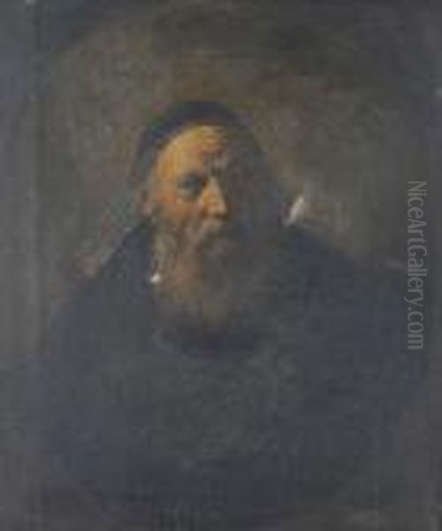 Portrait Of A Rabbi In A Painted Oval Oil Painting by Harmenszoon van Rijn Rembrandt