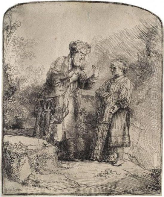 Abraham Mit Isaak Sprechend Oil Painting by Harmenszoon van Rijn Rembrandt