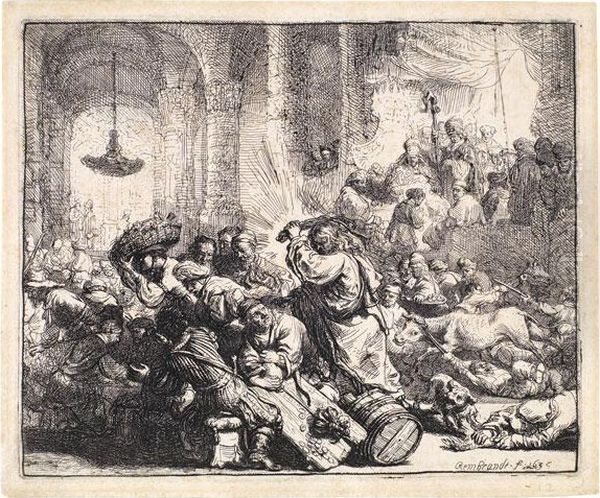 Christus Die Handler Aus Dem Tempel Treibend Oil Painting by Harmenszoon van Rijn Rembrandt