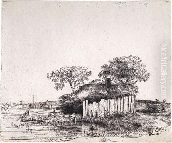 Die Hutte Hinter Dem Plankenzaun Oil Painting by Harmenszoon van Rijn Rembrandt
