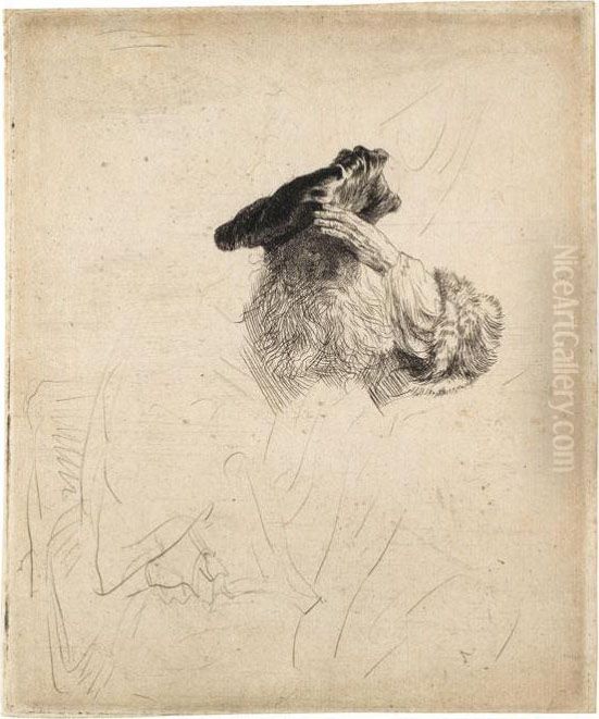Greis, Die Linke Hand Zum Barett Fuhrend Oil Painting by Harmenszoon van Rijn Rembrandt