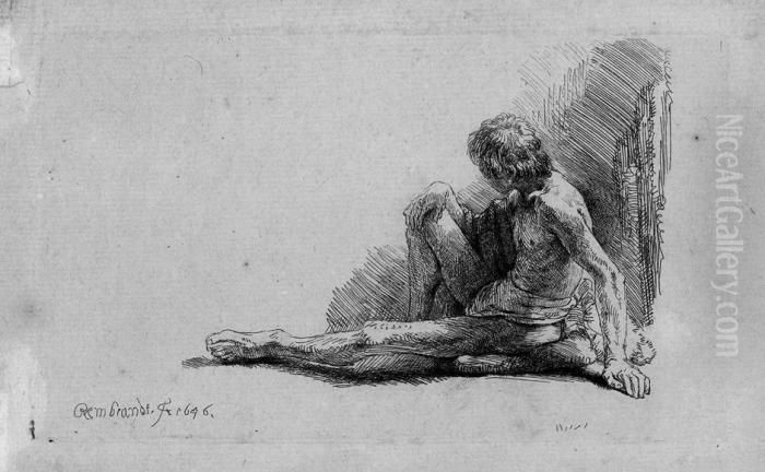 Mannlicher Akt, Am Boden Sitzend Oil Painting by Harmenszoon van Rijn Rembrandt