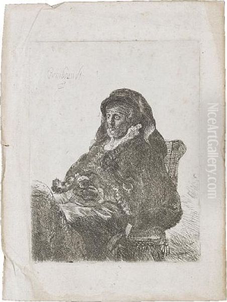 The Artist's Mother In Widow's Dress And Black Gloves Oil Painting by Harmenszoon van Rijn Rembrandt