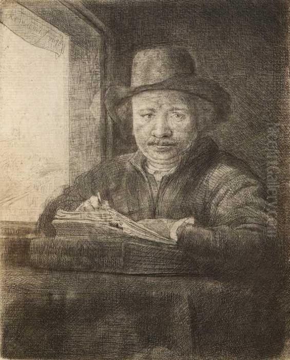Selbstbildnis, Zeichnend Oil Painting by Harmenszoon van Rijn Rembrandt