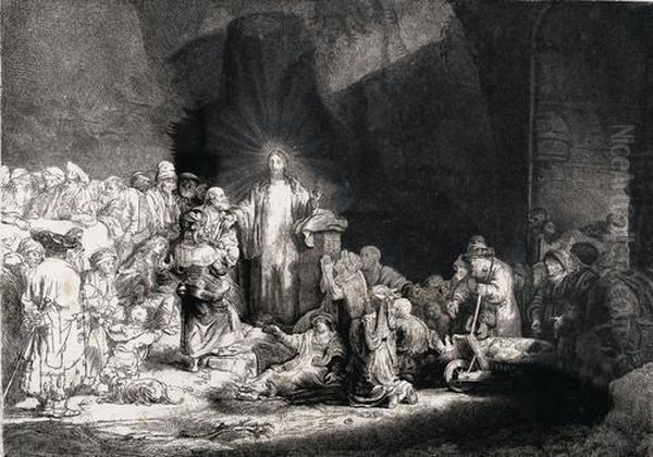 Christus Heilt Die Kranken (hundertguldenblatt) Oil Painting by Harmenszoon van Rijn Rembrandt